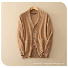 Men &#39;s Pure Cashmere Cardigan à tricoter pour l&#39;hiver épais manteau pull avec insert poche col V simple boutonnage